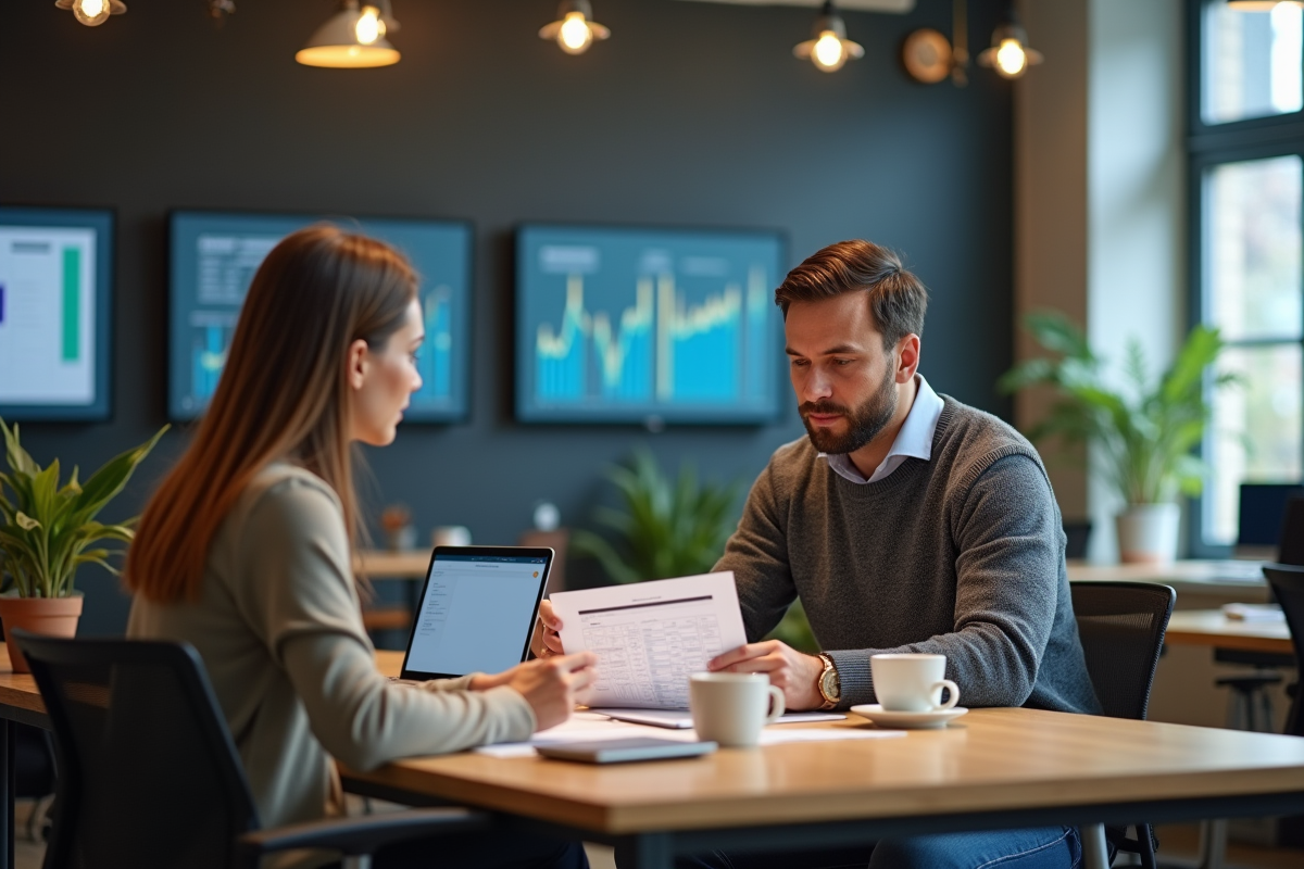 Homme discutant d un rapport avec un collègue dans un espace de coworking