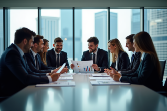Groupe de professionnels d'affaires en réunion dans un bureau moderne