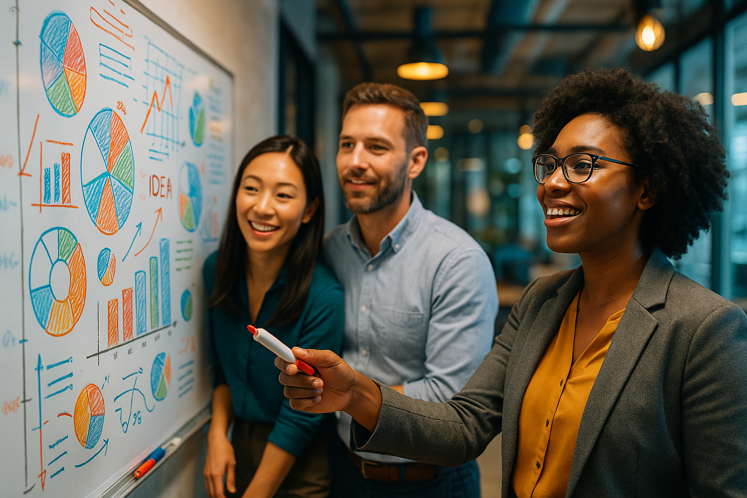 Groupe diversifié de professionnels en brainstorming dans un espace collaboratif