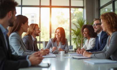 Groupe divers d'employes en reunion de bureau