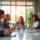 Groupe divers d'employes en reunion de bureau