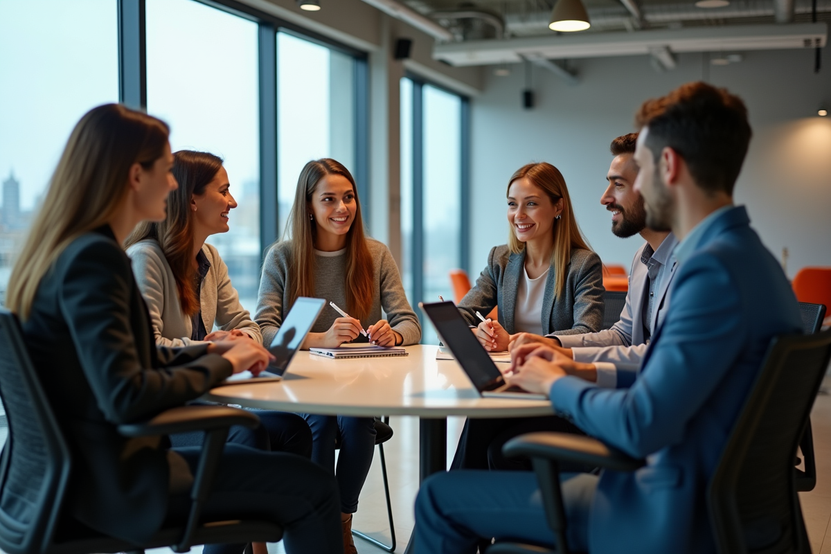 Groupe de jeunes professionnels en réunion autour d