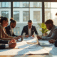 Groupe de professionnels collaborant dans un bureau lumineux