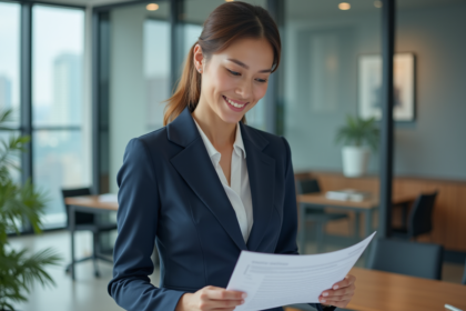 Femme d'affaires confiante dans son bureau moderne