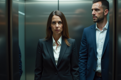 Femme d'affaires dans un ascenseur en milieu professionnel