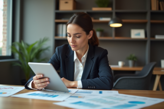 Femme d affaires en réunion dans un bureau moderne