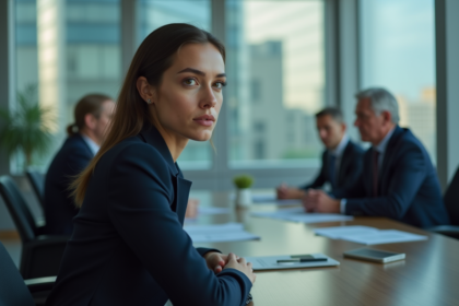 Jeune femme en costume dans une réunion d'affaires