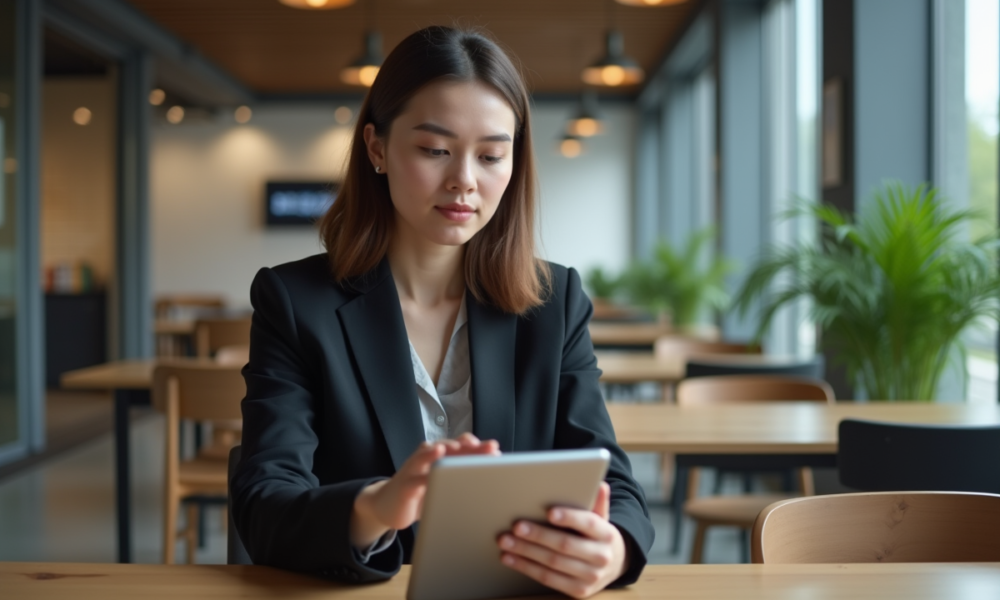 Jeune femme professionnelle analysant des données sur une tablette