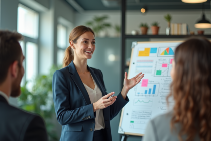 Femme confiante présentant une idée innovante en réunion