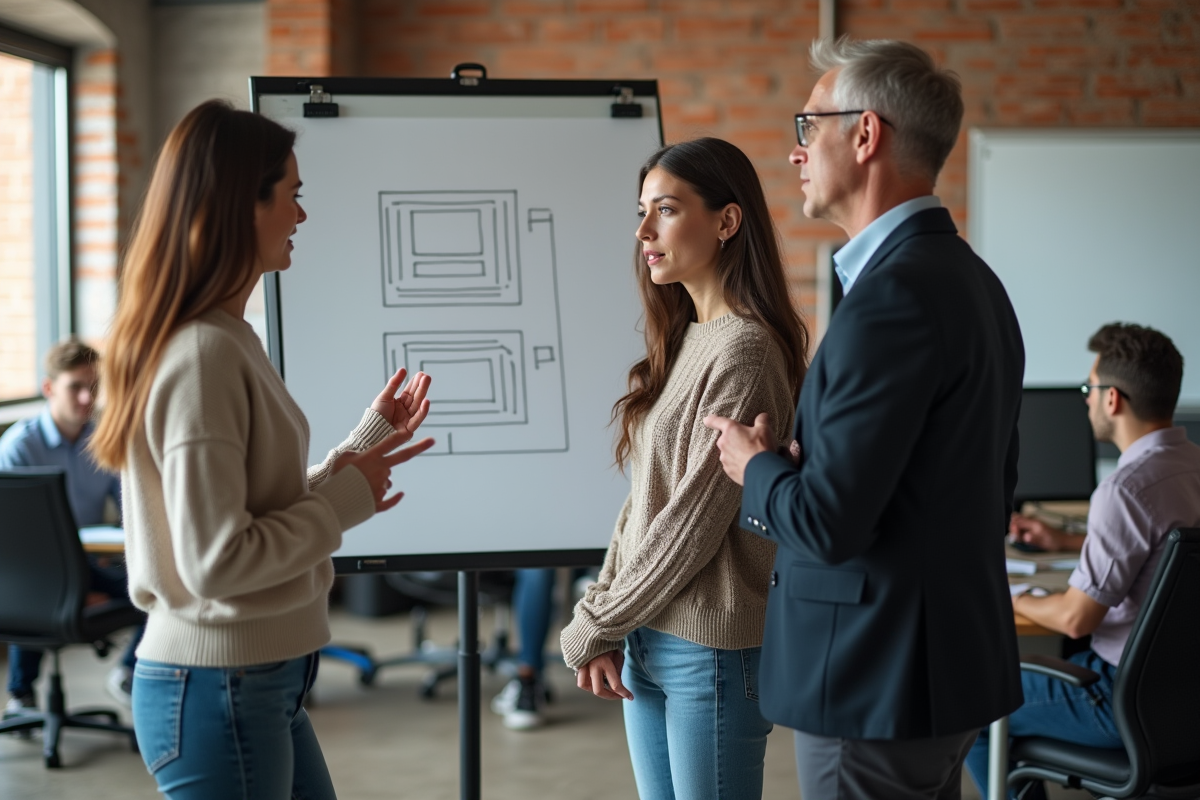 Jeune femme écoutant un formateur dans une salle de formation