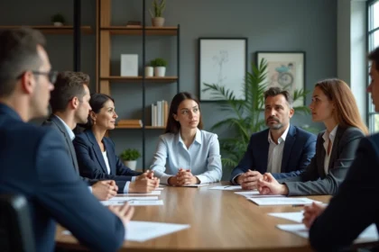 Groupe de professionnels en réunion dans un bureau moderne
