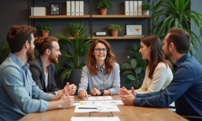 Groupe de professionnels en réunion dans un bureau moderne