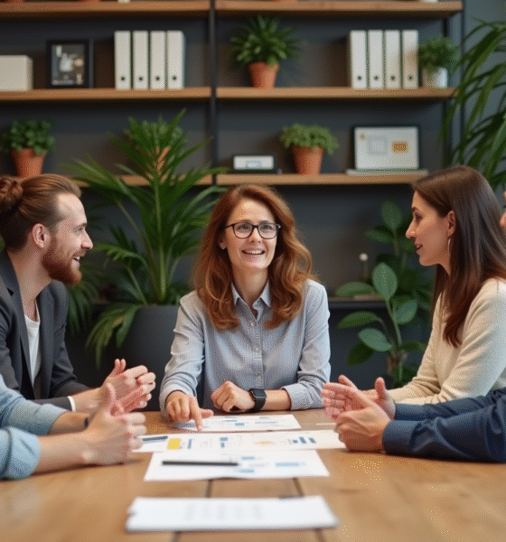 Groupe de professionnels en réunion dans un bureau moderne