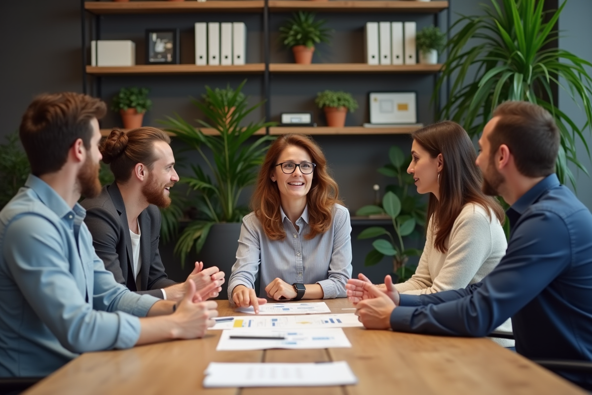 Groupe de professionnels en réunion dans un bureau moderne