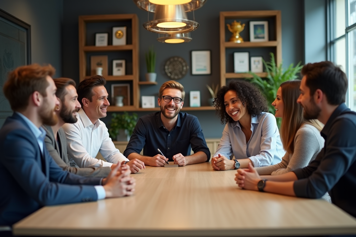 Groupe de professionnels en réunion dans un bureau moderne