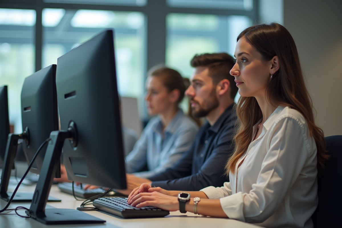 Groupe de jeunes professionnels IT collaborant dans un bureau moderne