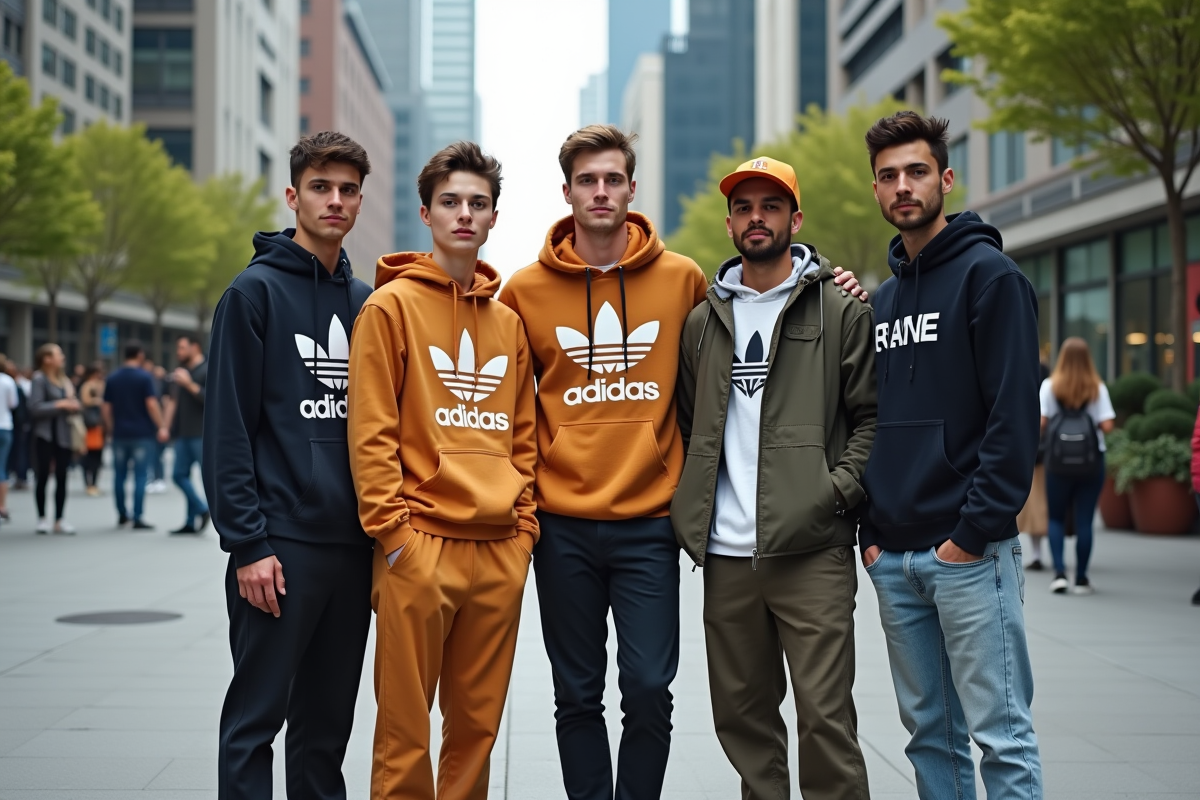 Groupe divers dans une place urbaine animée