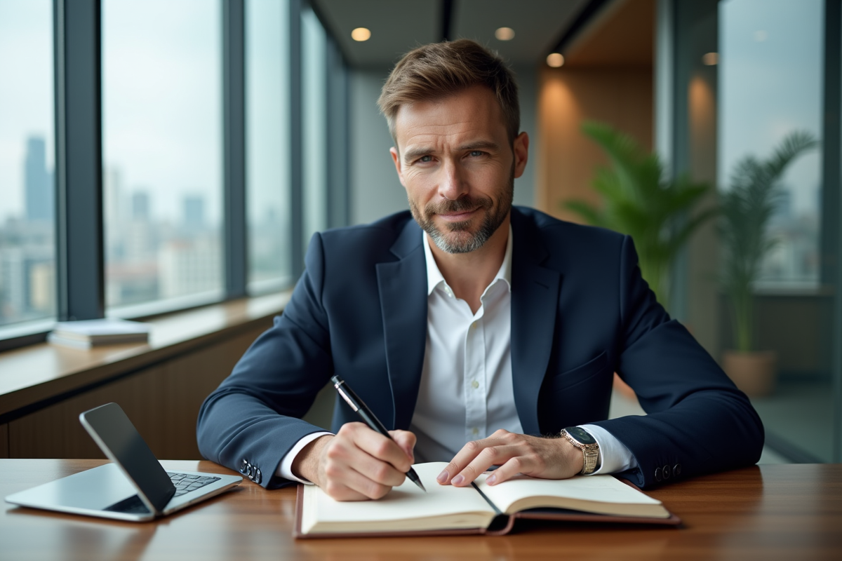 Homme d'affaires en costume dans un bureau moderne