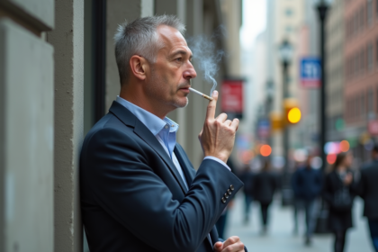 Homme d affaires en pause cigarette en ville
