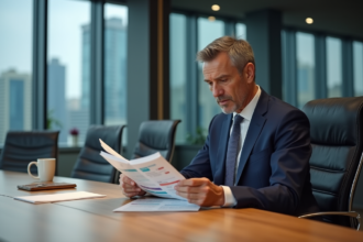 Homme d'affaires en costume bleu lors d'une réunion