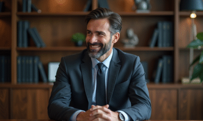 Homme en costume regardant son reflet dans un miroir professionnel