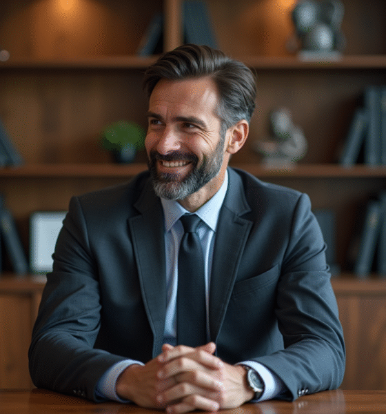 Homme en costume regardant son reflet dans un miroir professionnel
