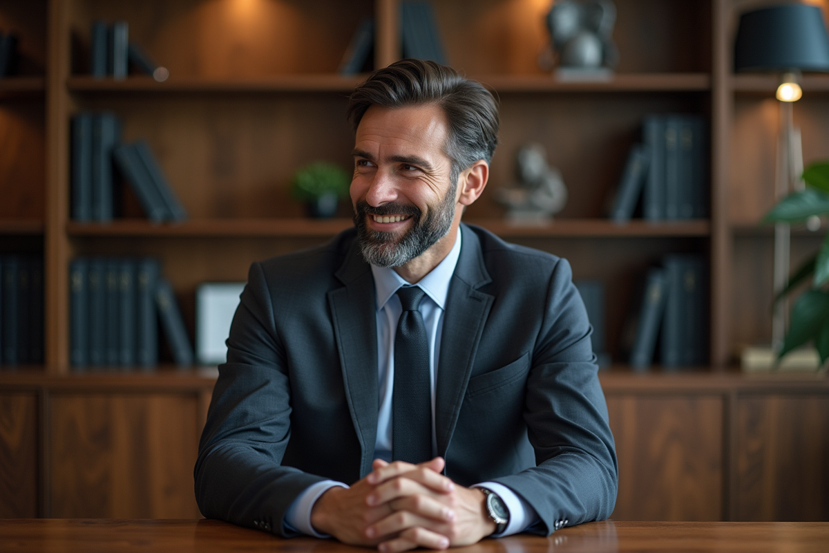 Homme en costume regardant son reflet dans un miroir professionnel