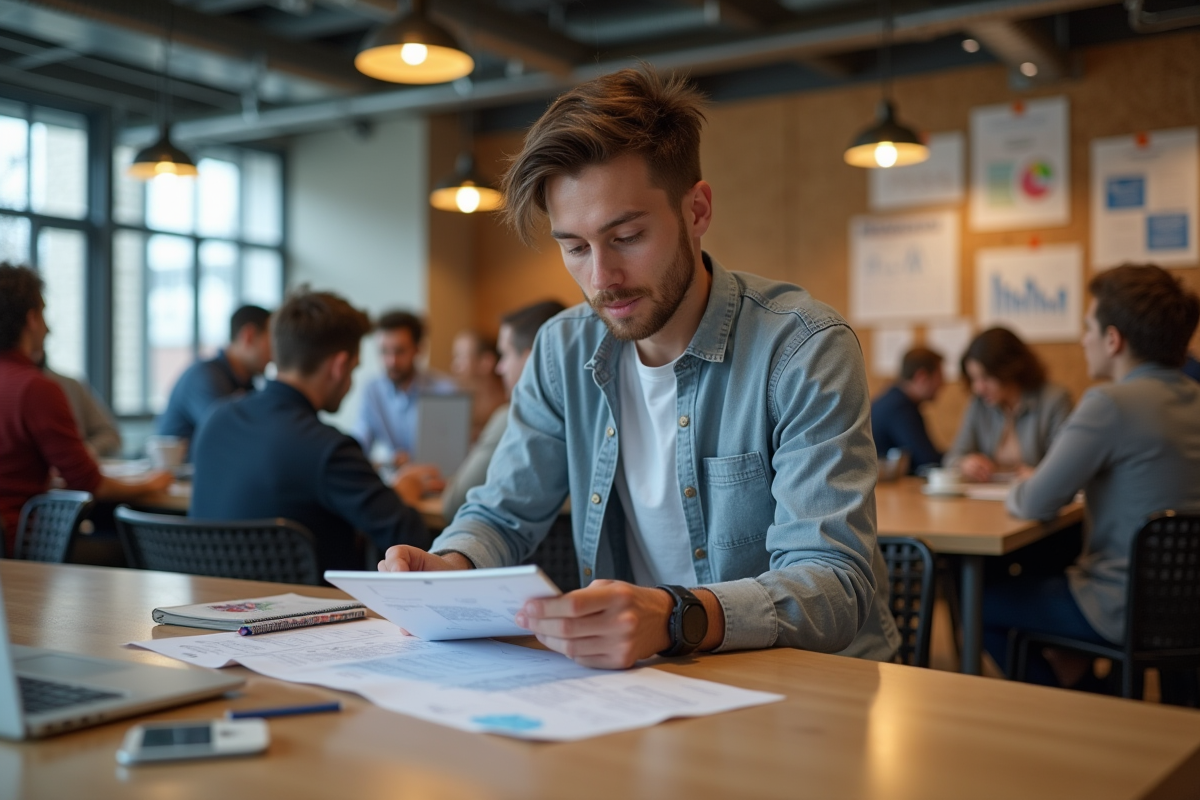Jeune homme étudiant un sondage dans un espace collaboratif